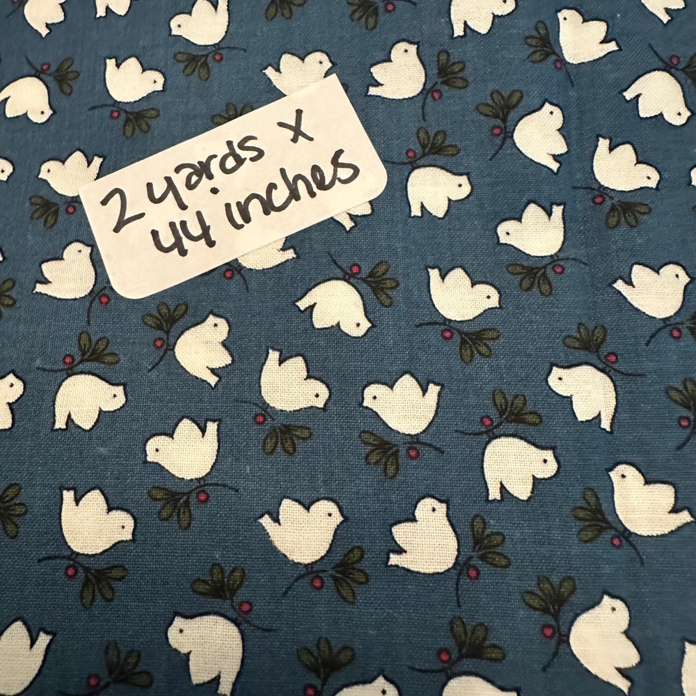 Blue Bird Berry Print Cotton Fabric 2 Yards x 44 Inches Quilting Sewing Craft - Picture 3 of 3